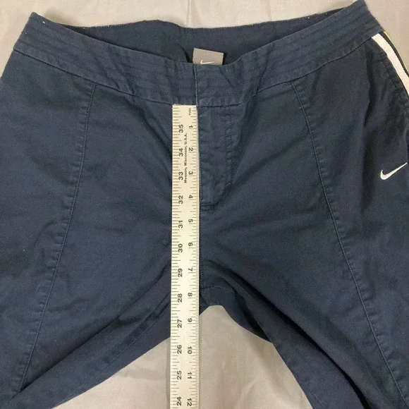 Nike Women Navy Blue Track Pants Cropped Athletic Side Stripe Drawstring Size M - Picture 3 of 8